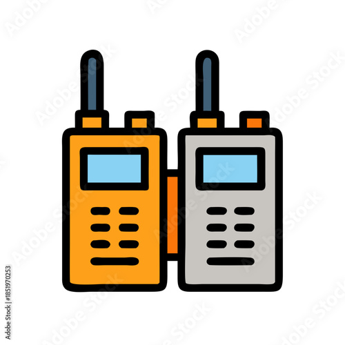 Two stylized walkie talkies on black background, vector illustration