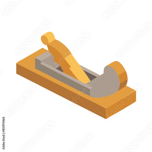 Isometric hand plane illustration against dark backdrop, carpentry tool