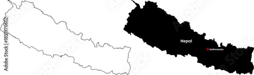 Nepal vector map silhouette. Nepal infographic map showing geography border  of the country