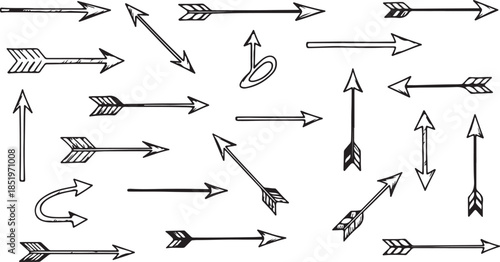 Hand Drawn Arrows Set Isolated on White Background