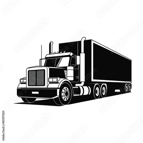 Detailed illustration of a large black semi truck with prominent exhaust stacks