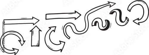 Black Arrows Pointing in Different Directions Isolated on White Background