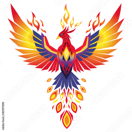 Phoenix bird illustration decorative flying phoenix bird Phoenix. The magic bird Silhouette Vector Illustration Phoenix flying upward, symbolizing rebirth, transformation,