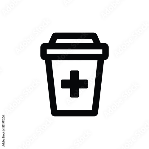 Simple black and white outline of a medical waste container icon