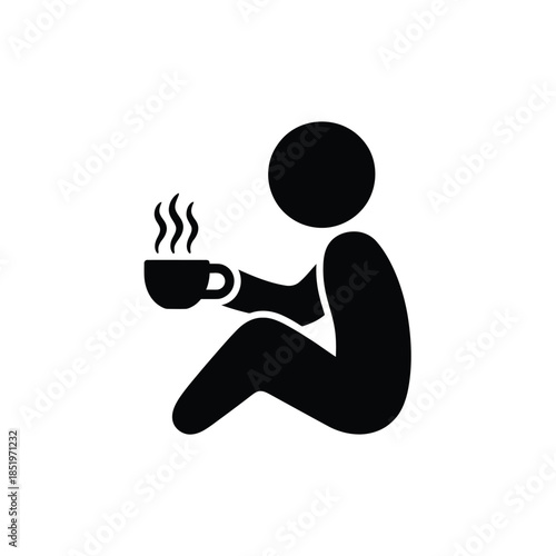 A simple black silhouette of a person enjoying a warm beverage