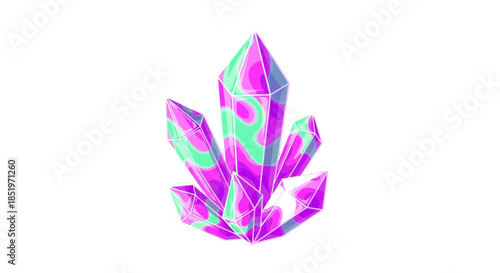 Vibrant Crystal Cluster with Swirling Patterns and Faceted Surfaces.