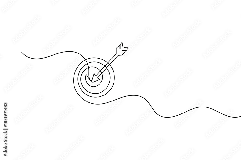 Obraz premium Target circle with arrow continuous one line drawing clean business success icon