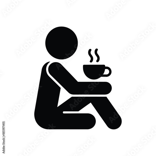 Simple black icon depicts a person enjoying a warm beverage