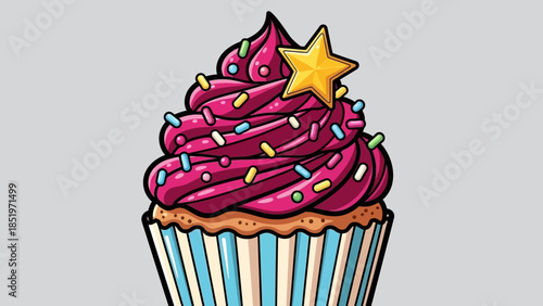 Delicious Cupcake with Star Topping and Colorful Sprinkles.