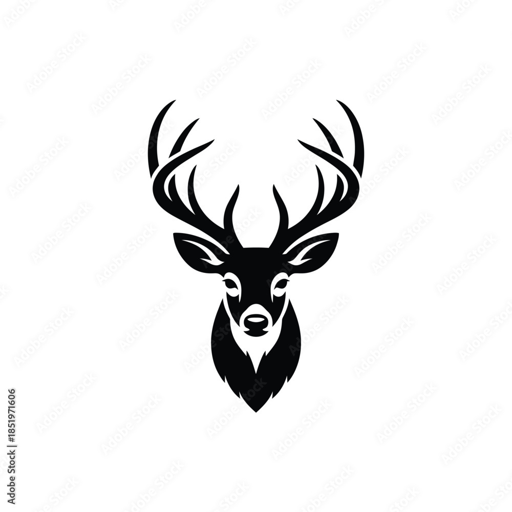 Fototapeta premium A striking black silhouette of a deer head with large antlers