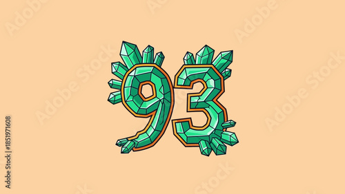 Emerald Number 93 - A Sparkling Gemstone Digit Illustration.