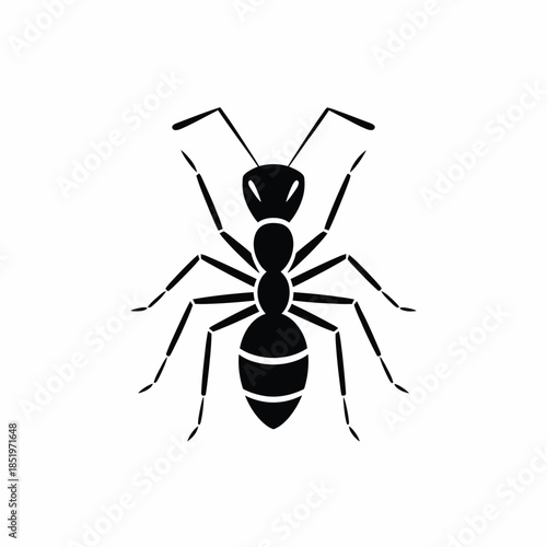 Simple black silhouette of an ant showcasing its distinct body segments