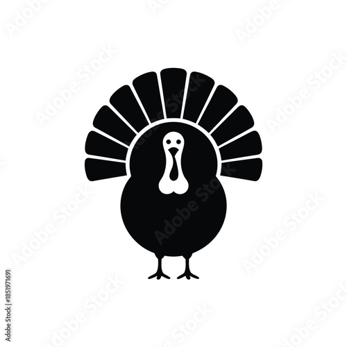 Simple black and white illustration of a turkey facing forward