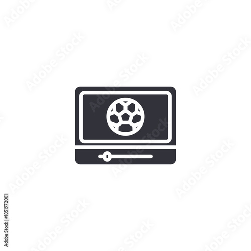 Online movie streaming icon on laptop, suitable for digital cinema, video platforms, and entertainment streaming services.