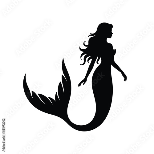 Silhouette of a mermaid with flowing hair and elegant tail design