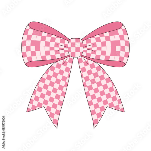 Pink Checkered Bow Decoration Isolated on Transparent Background
