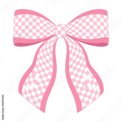 Pink Bow with Checkered Pattern  Decorative Ribbon Design