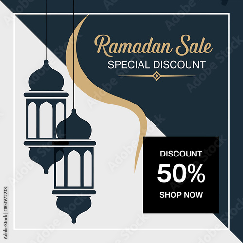 Ramadan Sale Banner with Lanterns and Special Discount Offers