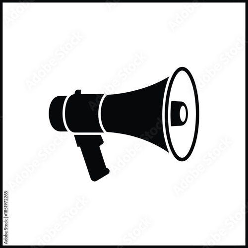 A simple black and white illustration of a classic megaphone