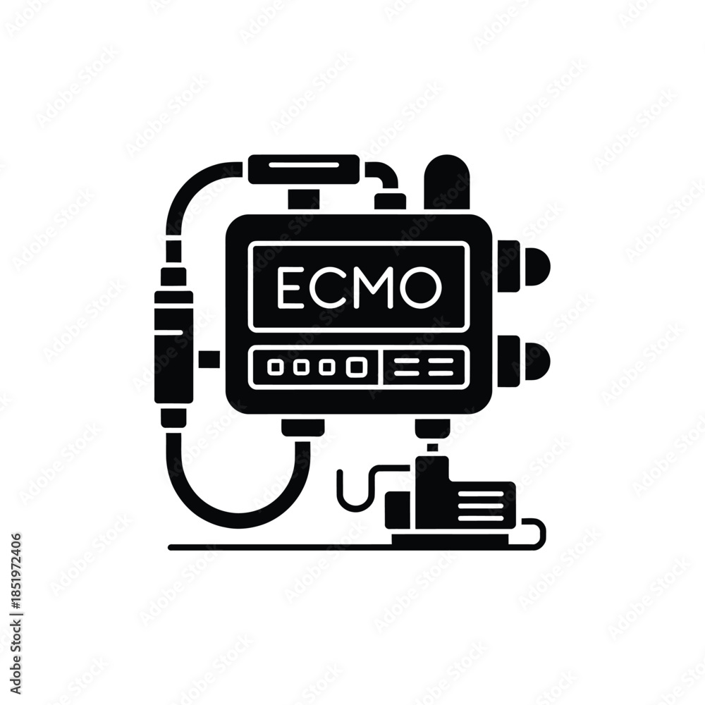 Fototapeta premium A detailed ecmo machine icon illustration in a simple black glyph design