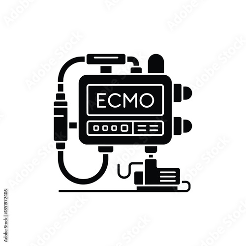 A detailed ecmo machine icon illustration in a simple black glyph design