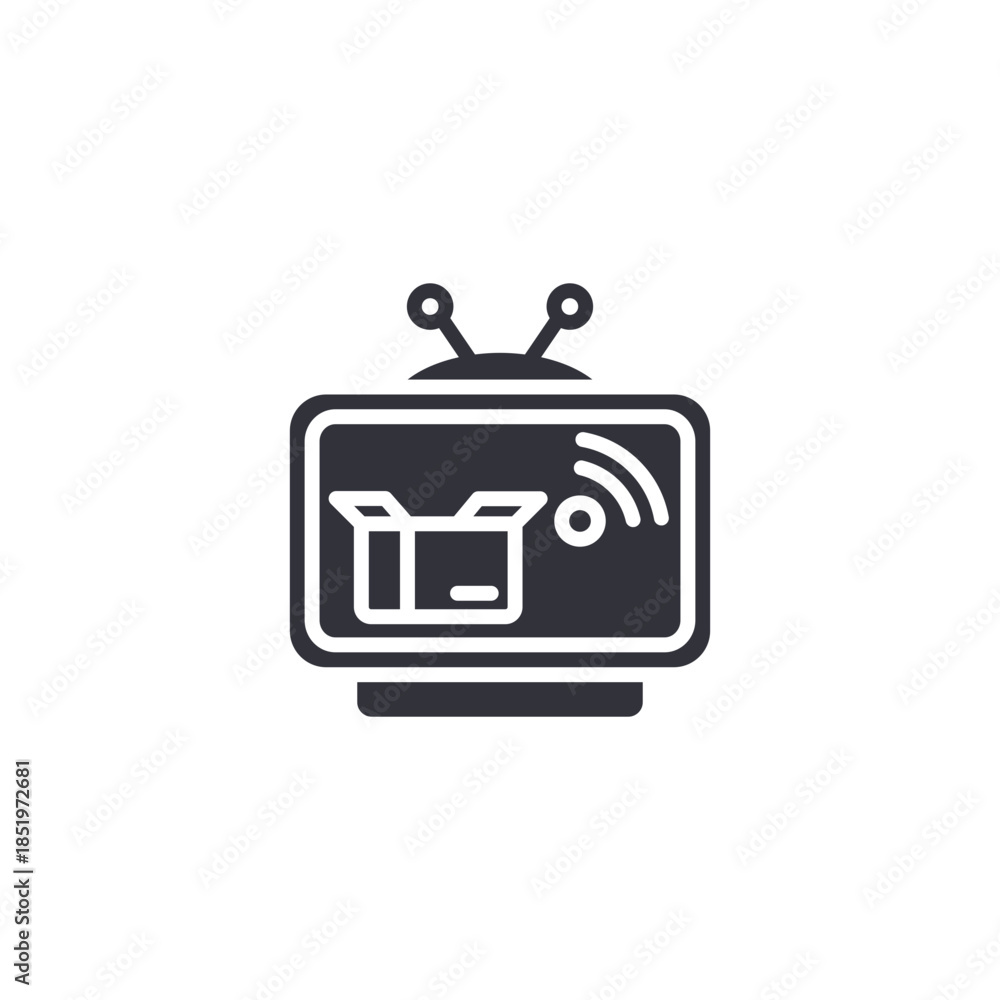 Naklejka premium Television screen with video player icon, representing online streaming, digital broadcasting, entertainment platforms, and modern media consumption.