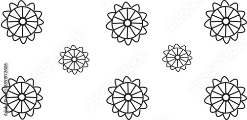 Geometric floral patterns with symmetrical mandala designs in transparent background