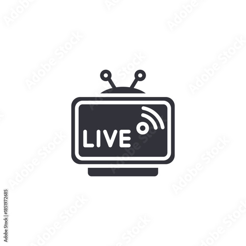 Live television streaming icon with signal waves, illustrating real-time broadcasting, online TV, and digital media transmission.
