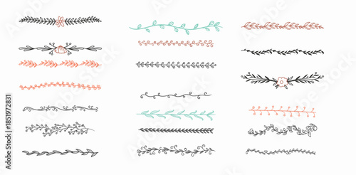 Christmas dividers set .Xmas floral underline, ornamental wedding card doodle separator with fir and holly branches. vector illustration