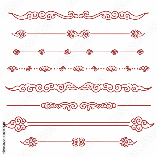 Traditional Chinese Cloud and Wave Ornaments Vector Decorative Borders Set