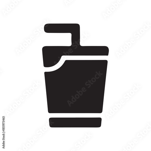 A simple black and white line drawing depicts a bucket with a handle clearly showcasing its iconic form