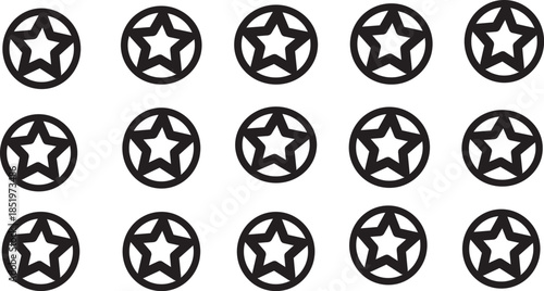 A pattern of 16 black star icons on a white background