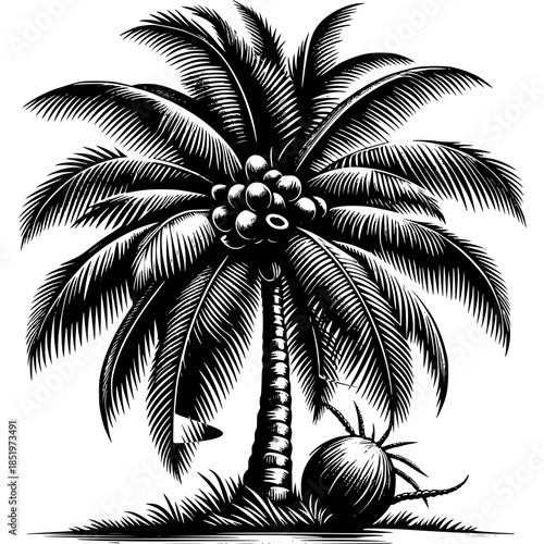 Tropical palm tree silhouettes illustration for beach summer vacation landscape