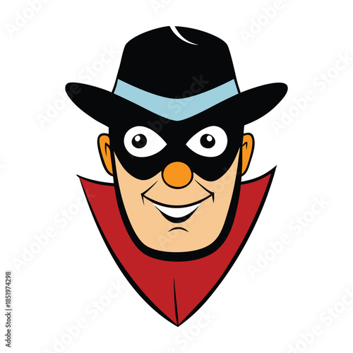 Mysterious Zorro mask with bold black curves and sharp eye openings, symbolizing secrecy, justice, and adventure, perfect for costumes, comics, or dramatic themed designs.
