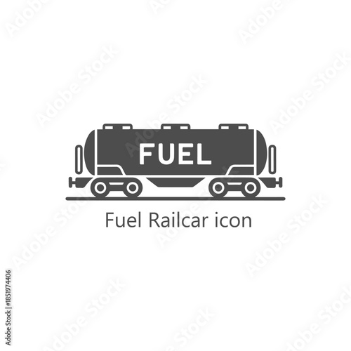 Fuel railcar icon, tanker train wagon symbol, petroleum transport vehicle silhouette, industrial logistics freight carriage vector illustration design isolated

