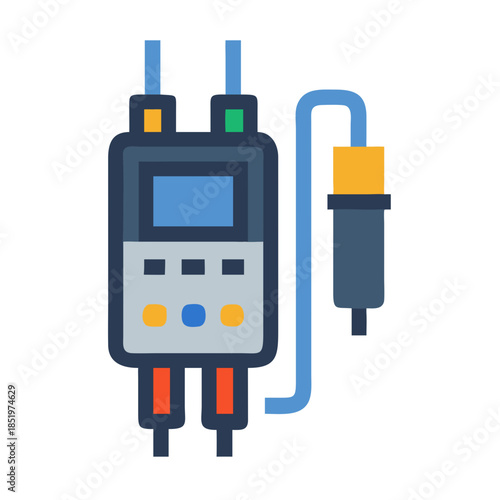 Digital handheld multimeter vector illustration with probe isolated on black