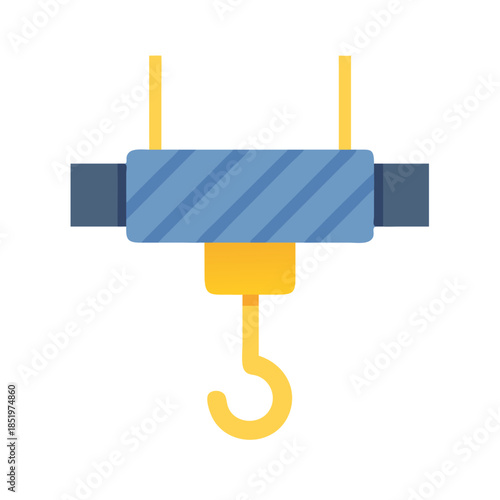 Flat icon of overhead crane with hook on black
