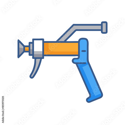 Isolated Caulking Gun in Blue and Orange on Black