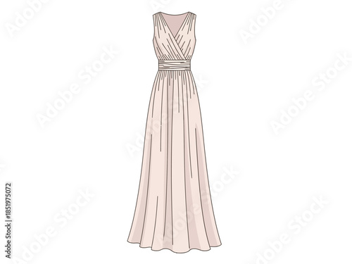 Elegant Pastel Maxi Dress Illustration - Perfect for Formal Events and Special Occasions