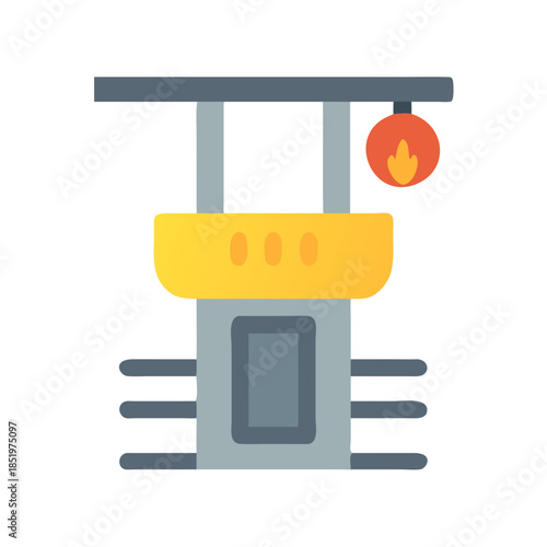 Flat design elevator icon with open doors and light