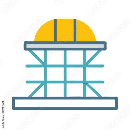 Illustration of construction scaffolding structure with yellow dome top