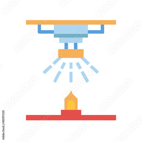 Fire suppression system extinguishing fire visual depiction flat design