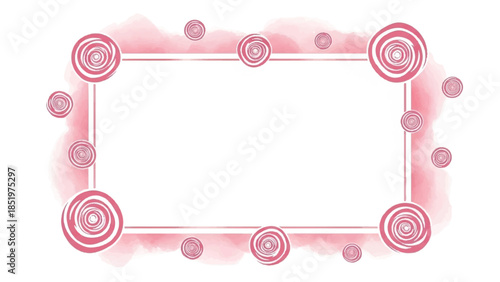 Pink Watercolor Decorative Frame with Spiral Swirl Ornaments and Soft Blush Background Border
