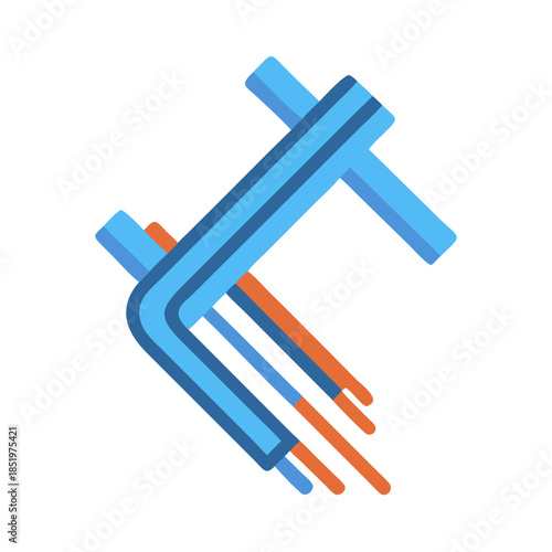 Flat design of network connection with blue and orange cables