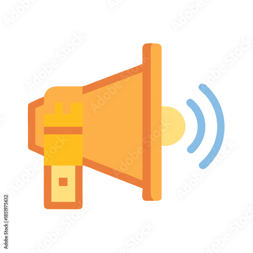 Graphic illustration of a bright orange megaphone with sound waves