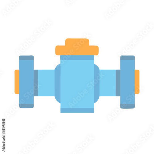 Blue industrial pipe valve illustration on black background
