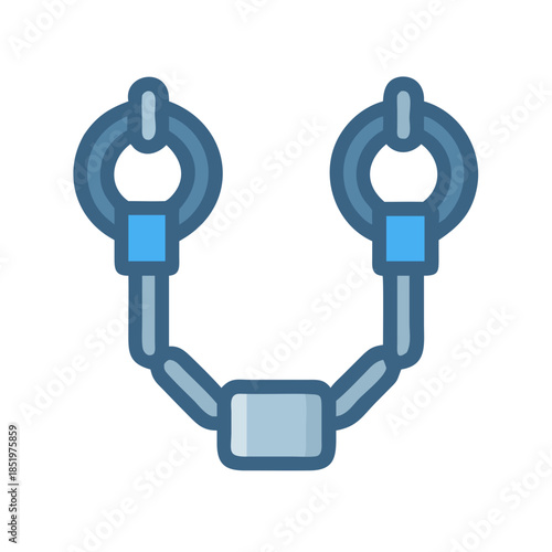 Blue and gray metallic shackles on a black background