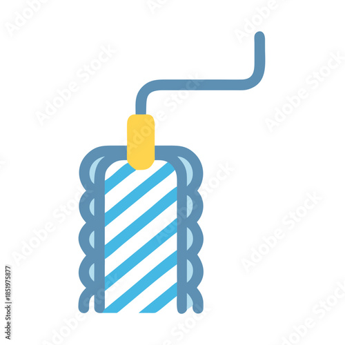Abstract illustration of blue cleaning sponge with handle on black