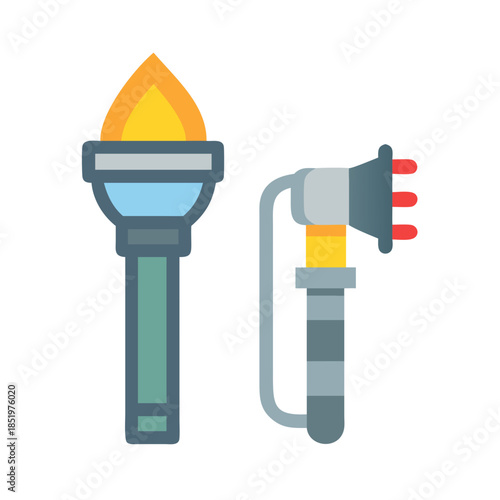 Iconographic torch and soldering iron against a black background