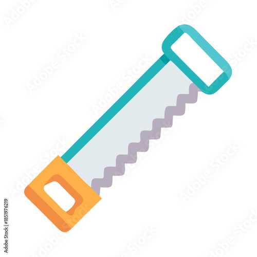 Isolated hand saw tool with blue and yellow handle